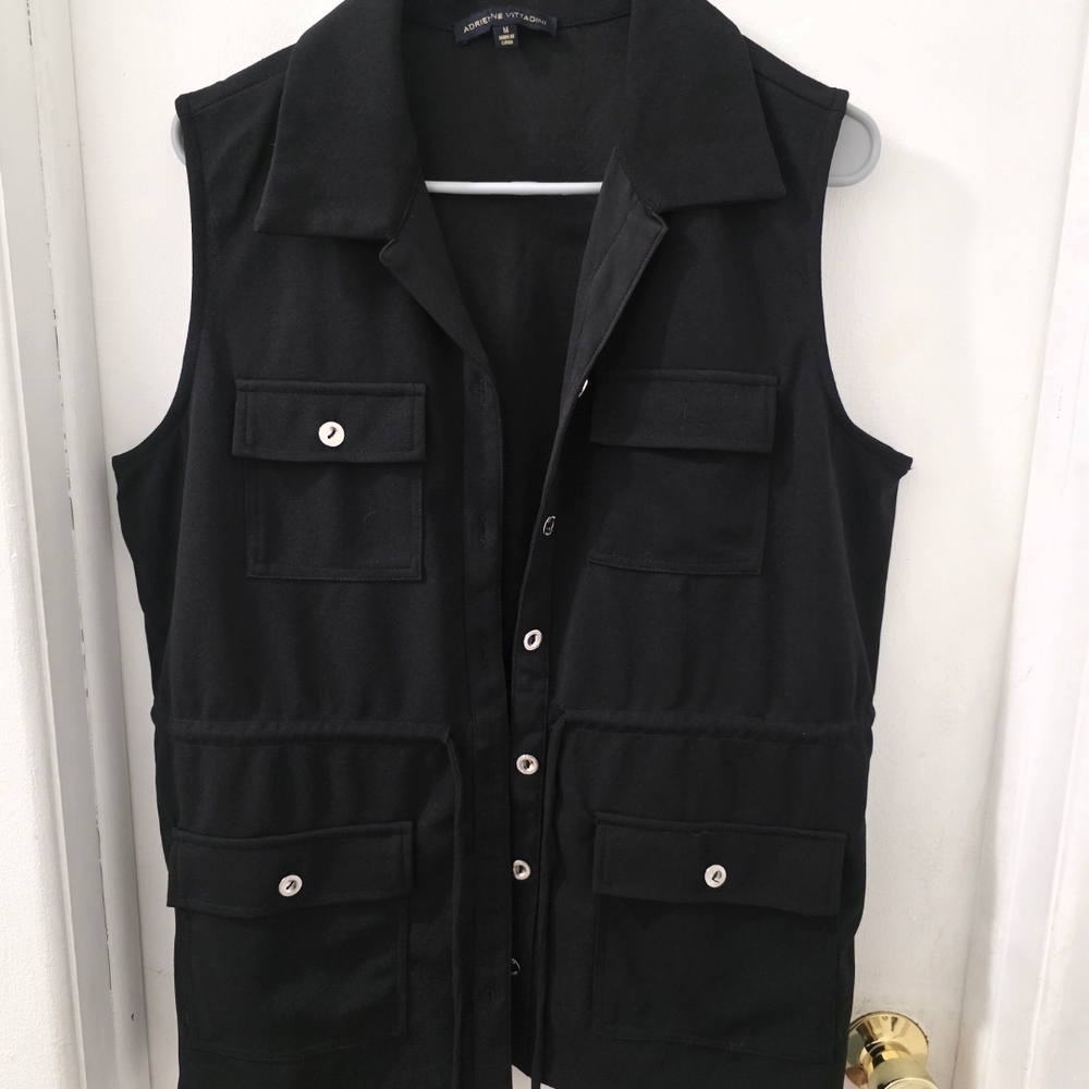 Adrienne Vittadini Black Utility Vest with Patch Pockets